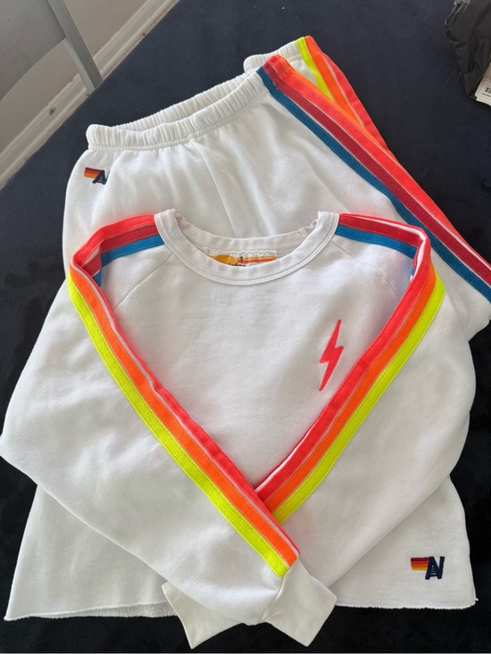Aviator Nation Pants - Aviator Nation White Rainbow Stripe Set Like New- Small Top XS Pants